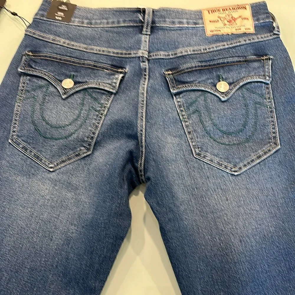 True Religion NWT jeans 32 GENO an flap slim dark blue wash faded very stretchy